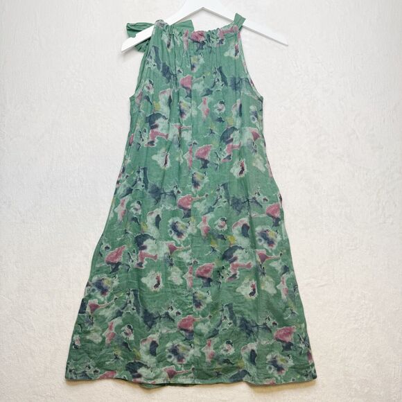 BELLA UMBRA 100% Linen Halter Floral Sundress Bow Green Made In Italy Sz XS - Picture 4 of 8